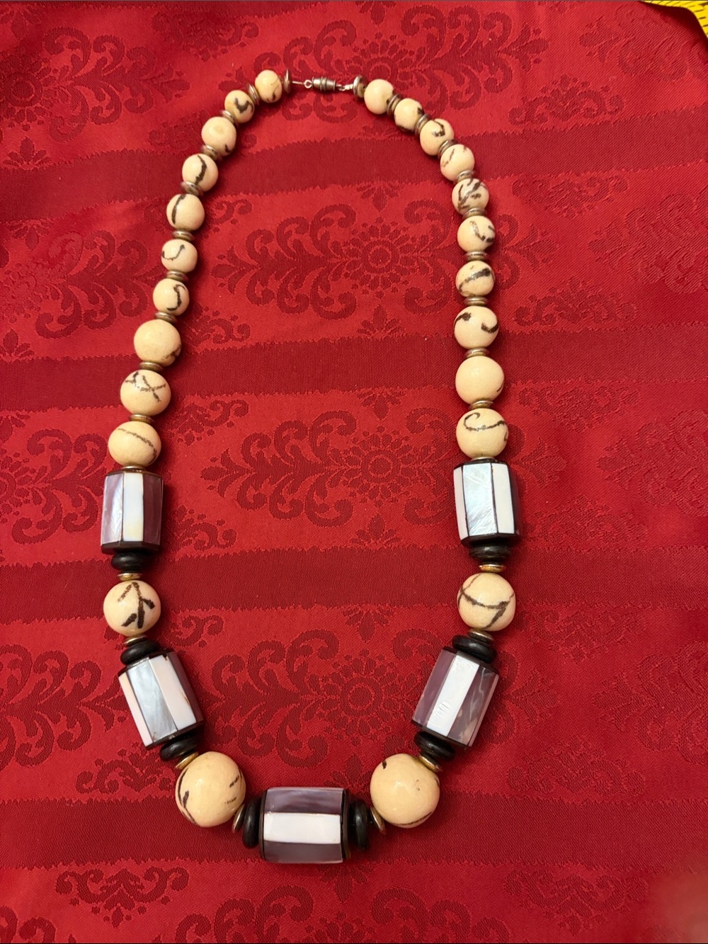 Vintage Beaded Statement Necklace in Cream and Black